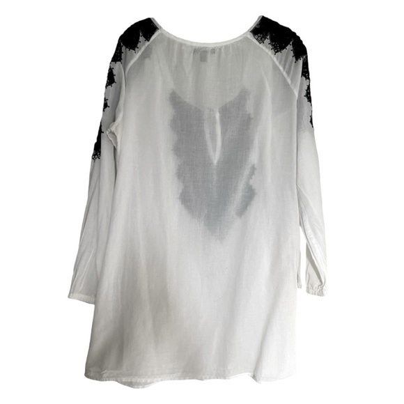 J. Crew White Boho Embroidered Tunic Top Size S Navy Crochet Resort Beach Blouse - Picture 2 of 8